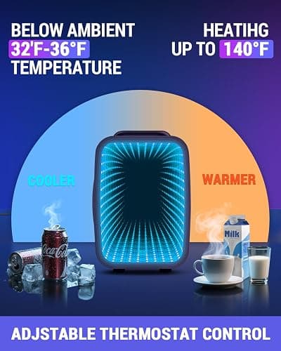 FANSEXPERT Mini Fridge, 4 Liter/6 Cans Small Refrigerator With Dimmable LED Light,AC/DC Portable Mini Cooler and Warmer, Gaming Small Fridge for Bedroom,Office,Gaming Room and Car (Black) thumbnail 4