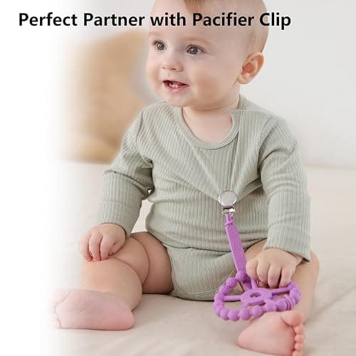 3 Pack Ring Teether Baby Infant Toys, Silicone Teething Ring Toys for Babies 6 Months, Seposeve Baby Teethers 6-12 Months 12-24 Months, Easy to Grasp Toy, Teething Relief, Light Purple Green Blue thumbnail 5