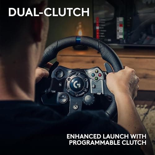 Logitech G G923 Racing Wheel and Pedals for Xbox Series X|S, Xbox One and PC featuring TRUEFORCE up to 1000 Hz Force Feedback, Responsive Pedal, Dual Clutch Launch Control, and Genuine Wheel Cover thumbnail 5