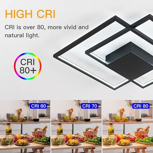 SUNMOO Modern LED Ceiling Light Modern Flush Mount Ceiling Light Fixture, Dimmable 2 Square Frame Premium Lamp for Dining Room Kitchen Bedroom Living Room 40W 6000K Cool Light (Black) - Black-2 thumbnail 2