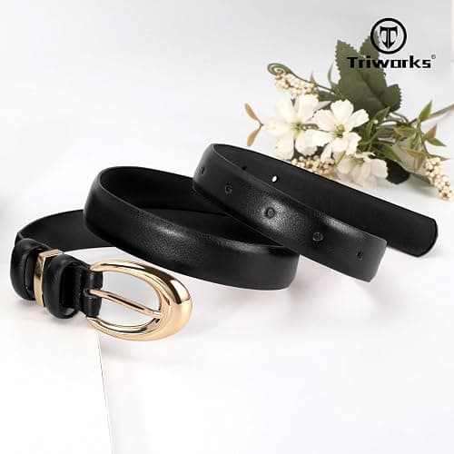 TRIWORKS Women Leather Belt for Jeans Pants Fashion Ladies Skinny Faux Leather Dress belt with Gold Buckle thumbnail 4
