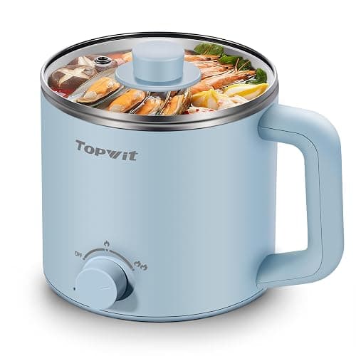 Topwit Hot Pot Electric, Electric Pot, 1.6L Ramen Cooker, Multifunctional Cooker for Pasta, Shabu-Shabu, Oatmeal, Soup and Egg with Over-Heating Protection, Boil Dry Protection, Blue - Image 1