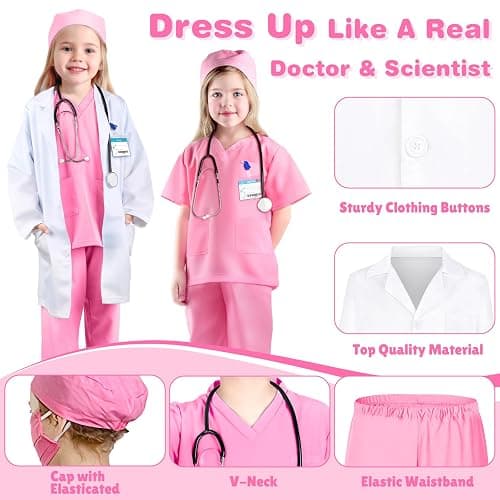 GIFTINBOX Doctor Costume for Kids Doctor Lab Coat for Kids Real Stethoscope, Girls Halloween Costumes for Kids age 3-11 thumbnail 4