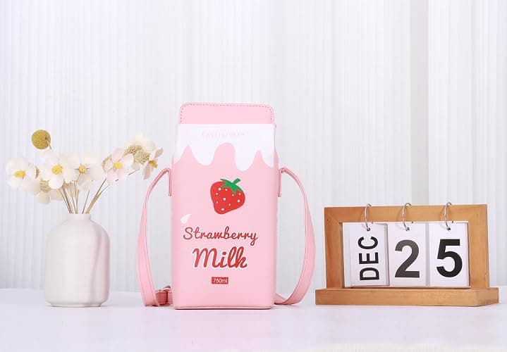 LUI SUI Girls Fruits Banana Strawberry Milk Box Cross Body Purse Bag Women Phone Wallet Shoulder Bags thumbnail 3