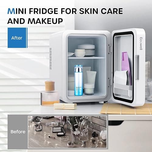 ECOWELL Skin Care Fridge for Cosmetic, Mini Skincare Fridge with LED Mirror | 4L Capacity/6 Can, Cooler & Warmer, Portable & Quiet, Dual-Power, for Makeup Cosmetic Beauty thumbnail 4