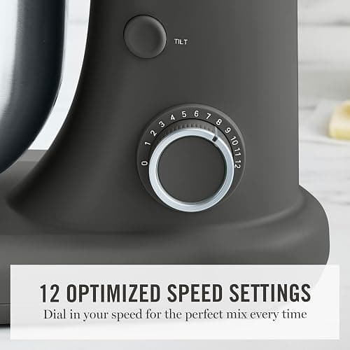 Martha Stewart Stand Mixer, 12 Speed, Tilt-Head, 5.3QT Stainless Steel Bowl, Splash Guard with Pour Chute, Whisk, Dough Hook, Flat Beater, Electric Kitchen Baking Mixer, Bread, Cake, Whip, Caviar Gray thumbnail 5