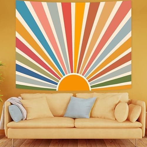 Kanuyee Boho Burning Sun Tapestry Wall Hanging, Retro 70s Abstract Vintage Geometric Rainbow Sunrise Tapestries for Bedroom Living Room Backdrop 36×48 inch thumbnail 4