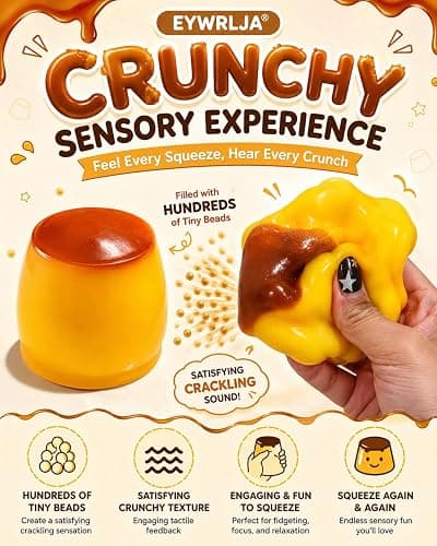 Crunchy Pudding Squishy Caramel Slow Rising Stress Relief Ball Food Toy Realistic Asmr Squeeze Toy Ball Fidget Squishies Moldable Bead Clay Filled Slushy Sticky Silicone Adults(1PC) thumbnail 2