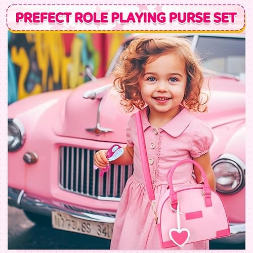 Play Purse for Little Girls 3-8 with Pretend Makeup & Accessories | Pink, 20+ Toddler Purse Accessories with Wallet, Pretend Play Toy Set, Princess Role Play, Birthday Party, Mom-Daughter Fun thumbnail 7
