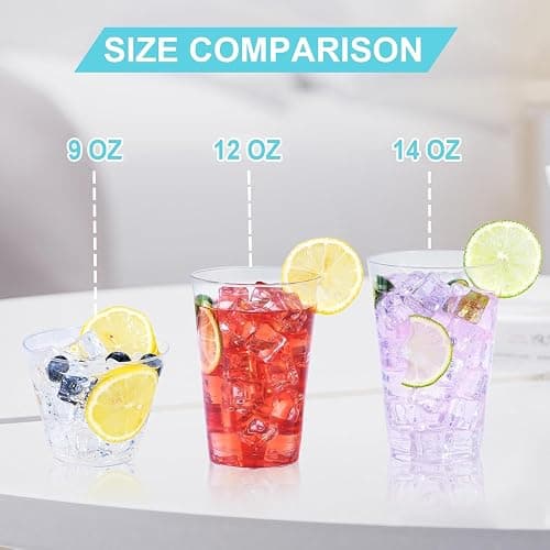 BYSNOW 100 Pack 9 oz Clear Plastic Cups, Plastic Wine Cups for Cocktail Party, Polystyrene Hard Cup with Higher Heat Resistance(9oz 100count) thumbnail 3