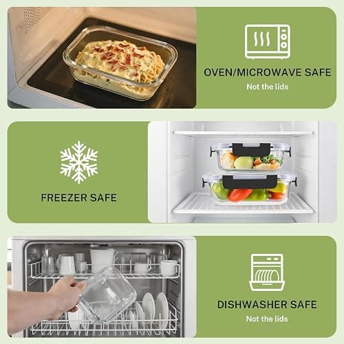 8 Pack Borosilicate Glass Food Storage Containers with Lids, Glass Meal Prep Containers, Airtight Bento Lunch Boxes with Leak Proof Locking, Oven, Freezer and Dishwasher Safe, BPA Free, 5-35oz thumbnail 4