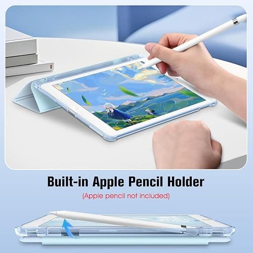 Fintie Hülle für iPad 9. Generation 2021/8. Gen 2020/7. Gen 2019 10.2 Zoll mit Stifthalter, ultradünne leichte Schutzhülle mit transparenter Rückseite und Auto Schlaf/Wach Funktion, Hellblau thumbnail 6
