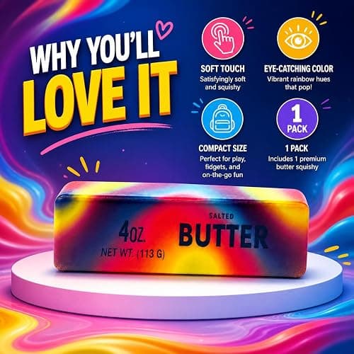 Rainbow Butter Squishy Toys Set of 1, Cute Butter Squishy Toy, Soft Slow Rising Squeeze Toys for Stress Relief, Sensory Fidget Toys for Desk, Office, Party Favors, Gift Basket Stuffers thumbnail 4