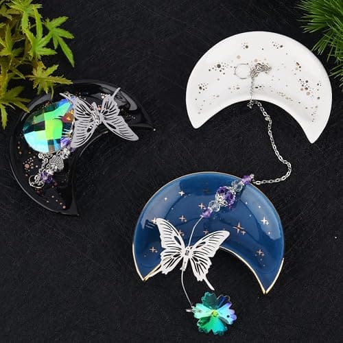 Moon Shape Jewelry Tray, 3pcs/Set Ceramic Moon Decorative Trinket Dish, Organizing Necklace Earrings Keys Jewelry Plate, for Vanity Bathroom Engagement Ring(3 Colors) thumbnail 5