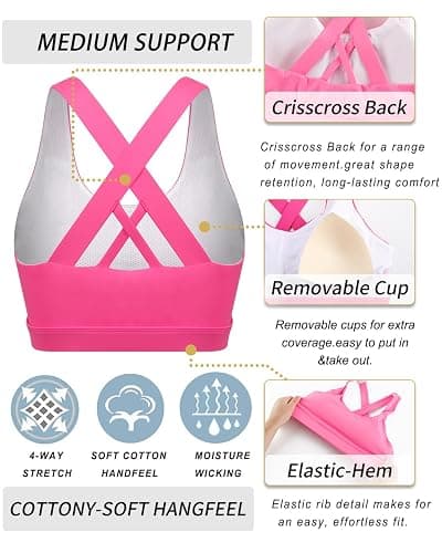 RUNNING GIRL Sports Bras for Women,Padded Strappy Sports Bras Criss-Cross Back Medium Support Sports Bras with Removable Cups thumbnail 6