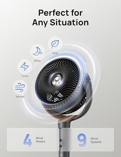 Dreo Fan for Bedroom, 120° Oscillating Standing Fans, Quiet Floor Fan with DC Motor, 100ft Pedestal Fans for Room, 9 Speeds, 4 modes, 20dB, 120° Manual Vertical, 37-42" Adjustable Height, 9H Timer thumbnail 4