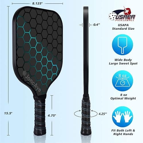 JoncAye Pickleball-Paddles-Set of 4 or 2 Rackets with Balls and Bag, USAPA Approved Pickle-Ball Equipment with Accessories, Fiberglass Graphite Pickleball Racquet Set for Men, Women, Kids, Adults - BLITZ 4-PK thumbnail 5