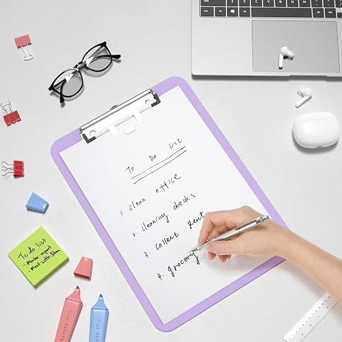 Hongri Plastic Clipboard with Pen Holder, Purple 8.5x11 Letter Size Clip Board for Classroom, Office, Students, Nurses and Women, Low Profile Clip, Size 12.5 x 9 in(Pack of 6) thumbnail 8