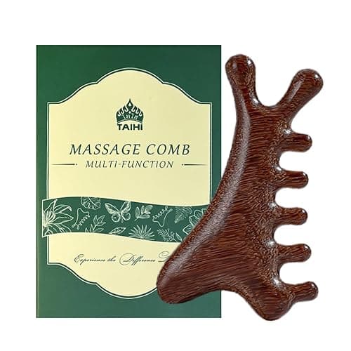 TAIHI Wooden Scalp Massager Comb, 100% Natural Wood Massage Comb for Hair Growth, Stress Relief, Multi-Function Gua Sha Tool for Head Face Neck, Anti-Static Wooden Comb for Women Men All Hair Types - Image 1