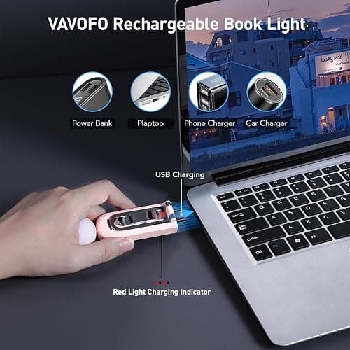 VAVOFO USB Rechargeable Book Light, Blue Lighting Blocking, Amber Light Clip On Bookmark Shaped 6 LEDs Reading Light, Eye Care for Bookworms Reading in Bed with 9 Lighting Modes (Light Pink) thumbnail 7