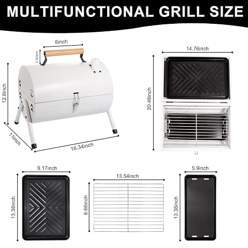 Supernal Tabletop Charcoal BBQ Grill,Portable Charcoal Grill,Small Folding Tabletop Grill for Outdoor Cooking Camping,Picnics,Backyard,Balcony-White,2 Carbon Tank,2 Baking Net,1 Baking Pan thumbnail 3