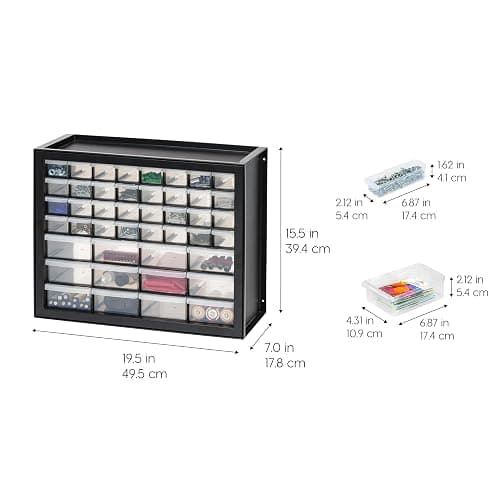 IRIS USA 44-Drawer Small Parts Storage Cabinet, Crafts, Made in USA, Black | Wall-mountable, Stackable, Building Bricks, Screws, Nuts & Bolts, Hardware, Garage Tool Storage thumbnail 3