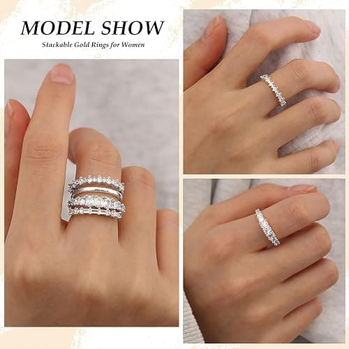 TOBENY Stackable Gold Rings for Women Non Tarnish Dainty 14K Gold Plated Stacking Cubic Zirconia Thumb Ring Set Trendy Statement Promise Wedding Bands Engagement Rings for Women Size 6 7 8 9 10 thumbnail 6