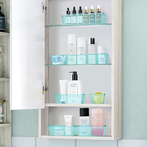 WOWBOX 25 PCS Plastic Drawer Organizer Set, 4 Sizes Desk Drawer Divider Organizers and Storage Bins for Makeup, Jewelry, Gadgets for Kitchen, Bedroom, Bathroom, Office, Sea Blue thumbnail 2