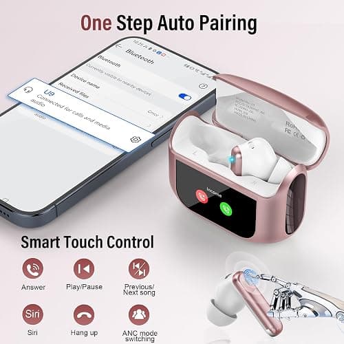 Wireless Earbuds, Bluetooth 5.4 Headphones with Multifunctional Touch Screen, 48H Bass Stereo Ear Buds with ANC/ENC Noise Cancelling/Transparency Mode, IPX7 Earphones with 5 EQ Modes, Rose Pink thumbnail 9