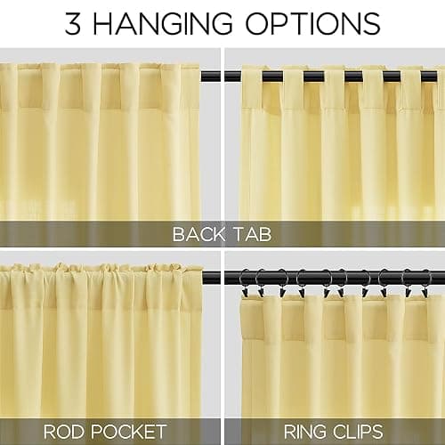 Yellow Linen Blend Drapes 84 Inch Length 2 Panels Set Back Tab Rod Pocket Light Filtering Privacy Semi Sheer Textured Curtain Neutral Farmhouse Decor for Living Room Bedroom Curtains 52x84 thumbnail 3