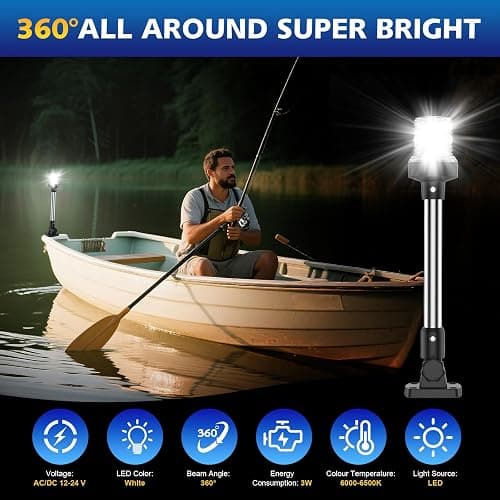 QLOOASEA 12 Inches Anchor Light Stern Light for Boats, White Boat Navigation Lights LED Waterproof IP67, Rear LED Marine Running Lights for Pontoon, Jon Boat, Fishing Boats thumbnail 2