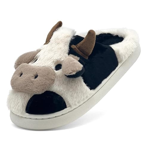 NZFUN Cow Slippers for Women and Men, Fluffy Cute Cozy Cartoon Fuzzy Cow House Slipper Womens Milky Cows Animal Preppy Funny Kawaii Pillow Cloud Fall Winter Bedroom Home Shoes for Indoor and Outdoor thumbnail 2