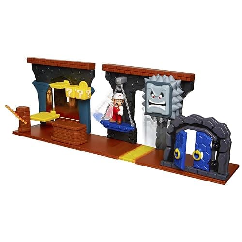 Nintendo Super Mario Dungeon Deluxe Play Set, Includes: 2.5” Fire Mario Figure & 7 Interactive Environmentpiece Moving Platforms & Thwomp, Spinning Fire Balls, Hidden Coin, Swing, & Door thumbnail 3