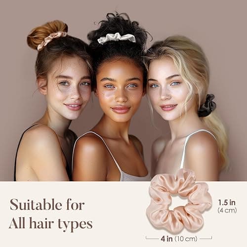 LULUSILK Silk Scrunchies for Hair Sleep, 100% Real Mulberry Silk, No Damage Hair Ties for Women and Girls, Black White and Lotus Pink, Pack of 3 thumbnail 5