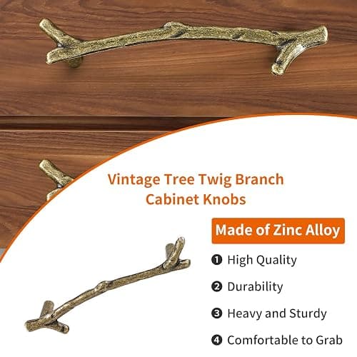 HARSKIYER 4pcs Bronze Twig Drawer Pulls Handles, 3-3/4 Inch Hole Center Zinc Alloy Rustic Kitchen Hardware Natures Branch Drawer Pulls Tree Door Handle for Kitchen Wardrobe Farmhouse Cabin thumbnail 5