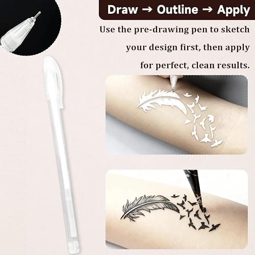 Temporary Tattoo Kit for Teens & Adults – 3 Tattoo Pastes (2 Brown+Cherry Red), 100pcs Reusable Stencils, Outline Pen, Long Lasting Waterproof Body Art, DIY Skin Painting for Festivals, Parties Makeup thumbnail 3
