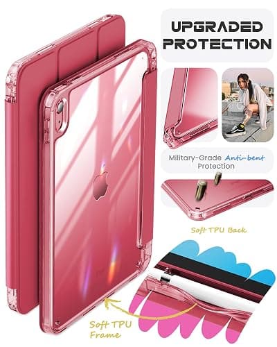 INFILAND Compatible with iPad (A16) 11th Generation 11 Inch 2025 Case, iPad 10th Generation Case 2022 10.9 Inch 2022, Crystal Clear with Slot for Pencil & Charging Adapter, Rose Pink - Watermelon Red thumbnail 5
