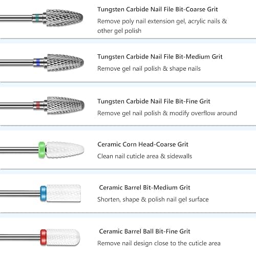 GazePlus 13PCS Nail Drill Bits Set, 3/32” Professional Nail Drill Bits, Tungsten Carbide Ceramic Efile Cuticle Remover Bits with Brush, Brocas para uñas for Home Salon Nail Manicure thumbnail 4