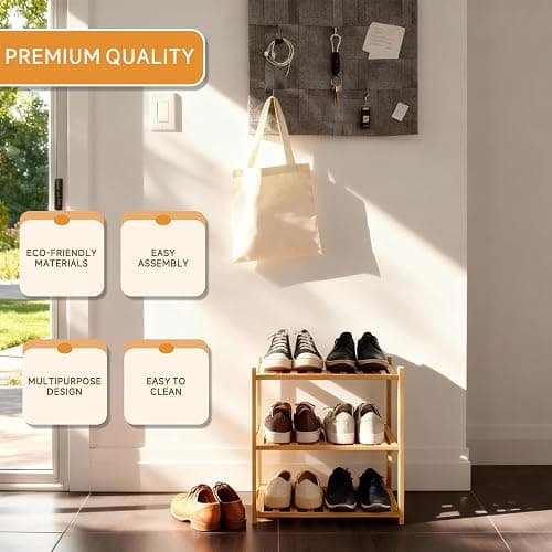 Akloya Small Shoe Rack, Multipurpose 3 Tier Shoe Organizers Rack，Small Bamboo Shelfs for Shoes, Plants, Books, Living Room, Hallway Bedroom, Bathroom (3 Tier) thumbnail 5