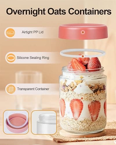 Overnight Oats Jars, 4 Pieces of 500ml/16oz Overnight Oatmeal Container with Lid by Pitch Pulse, Homemade Yogurt Oatmeal Salad Jam Pudding Storage Container thumbnail 2
