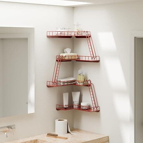 WOPITMER Fire Escape Wall Shelf - Modern City Style 4-Tier Corner Wall Shelves, Easy to Install Metal Ladder Shelf for Figures, New York Decorative Shelves for Bathroom, Living Room & Home Decor, Red thumbnail 6