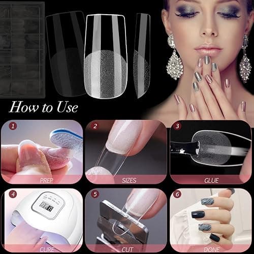 ZAHRVIA 420PCS Short Square Full Cover Nail Tips - Soak Off Easy Nail Extensions, Acrylic False Glue Press on for Art DIY Home (Medium Square) thumbnail 5