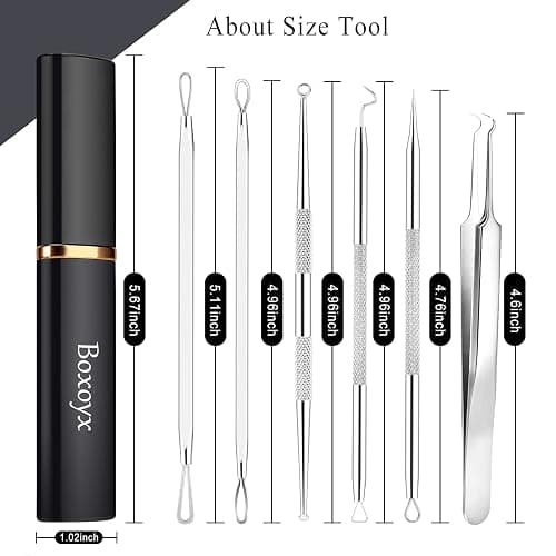 Boxoyx Pimple Popper Tool Kit - 6 Pcs Blackhead Remover Comedone Extractor Tool Kit with Metal Case for Quick and Easy Removal of Pimples, Blackheads, Zit Removing, Forehead, Facial and Nose(Silver) thumbnail 6