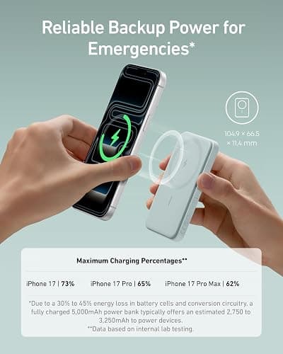 Anker 621 MagGo Power Bank, 5,000mAh Magnetic Portable Charger | Travel Essential Battery Pack with USB-C Cable, Compatible with iPhone 16 / 15 / 14 / 13 / 12 Series thumbnail 3