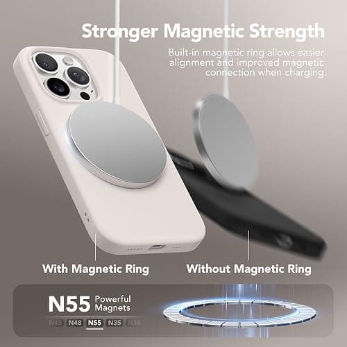 GONEZ Magnetic for iPhone 15 Pro Case, Compatible with MagSafe, [Screen Protector + Camera Lens Protector], Silicone Shockproof Anti-Scratch Protective Phone Case 6.1 inch, Stone thumbnail 3