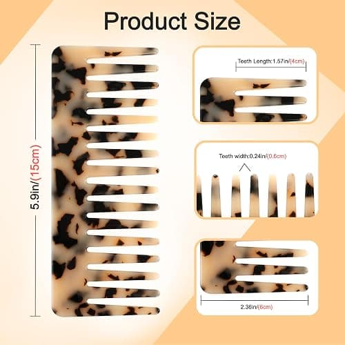 TaShow Hair Detangling Comb, 2 Pack Large Cellulose Acetate Wide Tooth Comb for Wet and Dry, Women's Thick Curly Wavy Hair (Tortoise Shell, Ivory) thumbnail 2