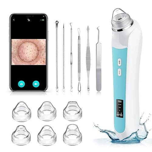 Facial Pore Blackhead Remover Vacuum, 1080P Camera Blackhead Remover, 20x Zoom, 8 LEDs & 3 Suction Modes, 800mAh Battery & USB - 6 Heads Pore Cleaner Kit for Women&Men(Blue) - Image 1