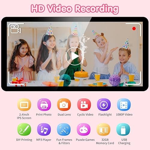 Kids Instant Print Selfie Camera for Girls,1080P HD Digital Camera for Kids with Print Paper & 32GB Card, Christmas Birthday Gifts Kids Toys for 3-12 Years Old (Pink) thumbnail 2