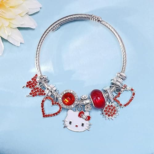 BEMKWG Hello Jewelry Bracelet Charms Braclet, Pink Cat Bangle Women Matching Accessories, Gift for Her thumbnail 3
