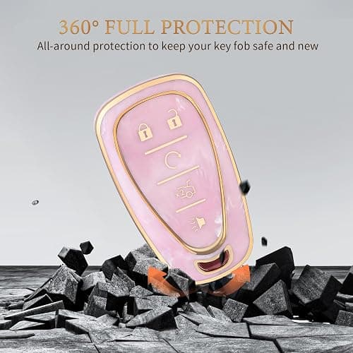 OFFCURVE Car Key Fob Cover Compatible with Chevy Key Shell Car Accessories Remote Key Protector Fits Chevy Equinox Malibu Camaro Traverse 5-Button Smart Key, Pink/Pattern Random thumbnail 4